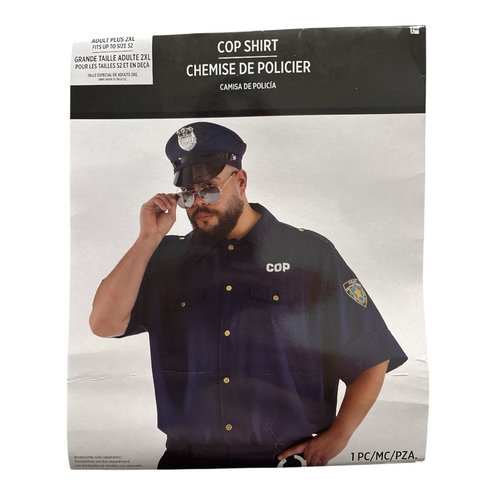 NWT Cop Shirt Adult Costume Police Officer Blue Halloween Cosplay Plus 2XL XXL